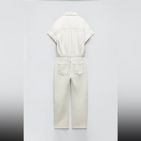 LONG DENIM JUMPSUIT - OYSTER WHITE - Picture 8 of 10
